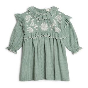 Louise Misha Ruffled Embroidered Girls Dress Sage Green. Size Y8.